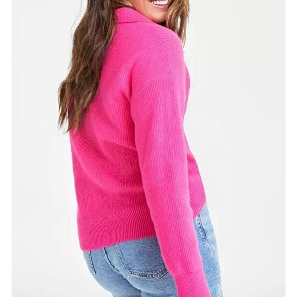 On 34th pink ribbed collared vneck sweater small - Picture 2 of 10